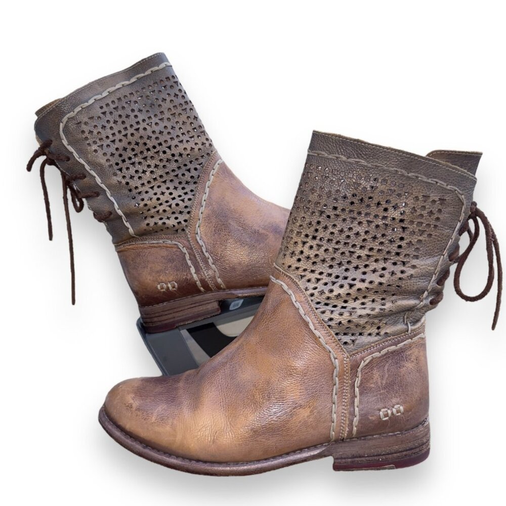 Bed Stu Cobbler Cheshire S Perf Leather Boots Women's 9.5 Brown Distressed‎